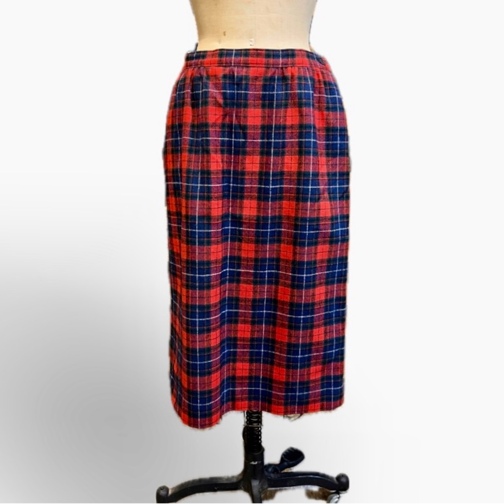 VINTAGE Pendleton tartan plaid wool midi pencil skirt‎ preppy red black 90s
